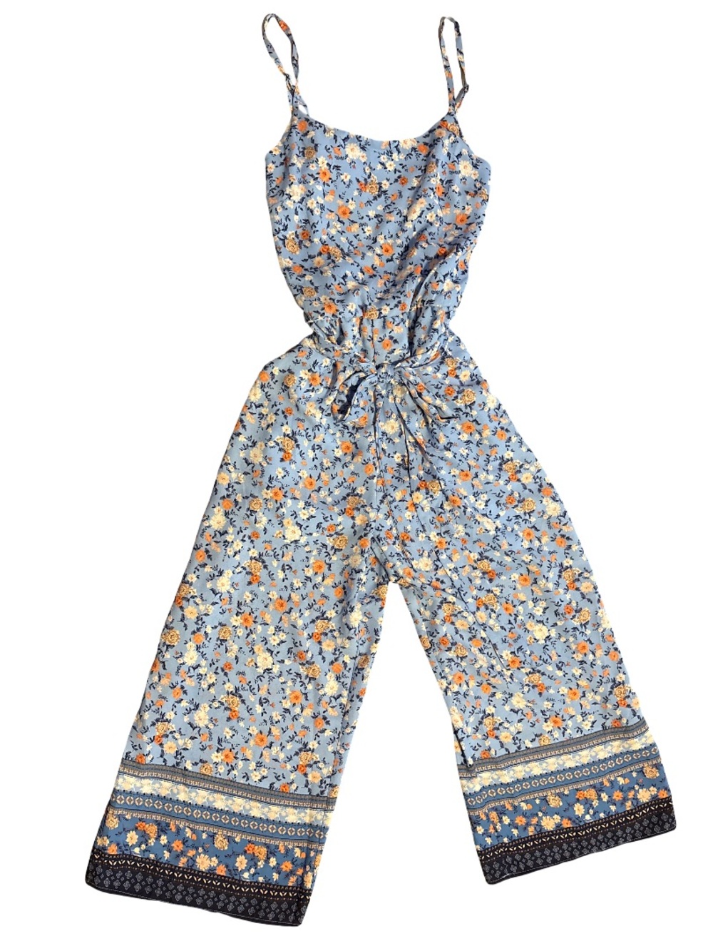 Gilli Light Blue Floral Wide-Leg Jumpsuit with Tie Waist